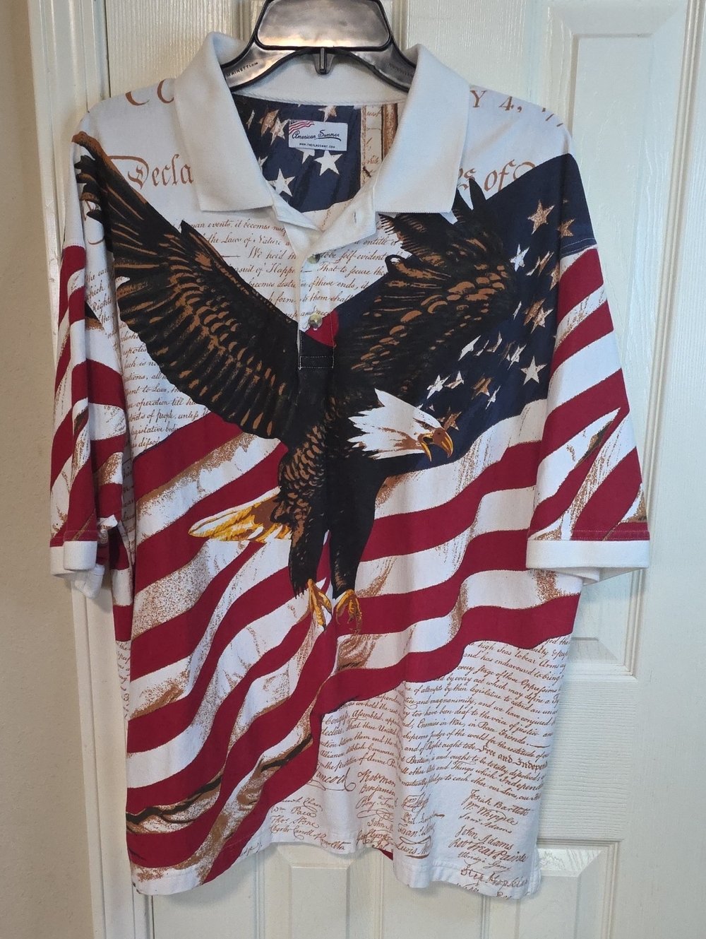 Patriotic Eagle Flag Polo Shirt - Bold Red, White & Blue Ptp 26 L30